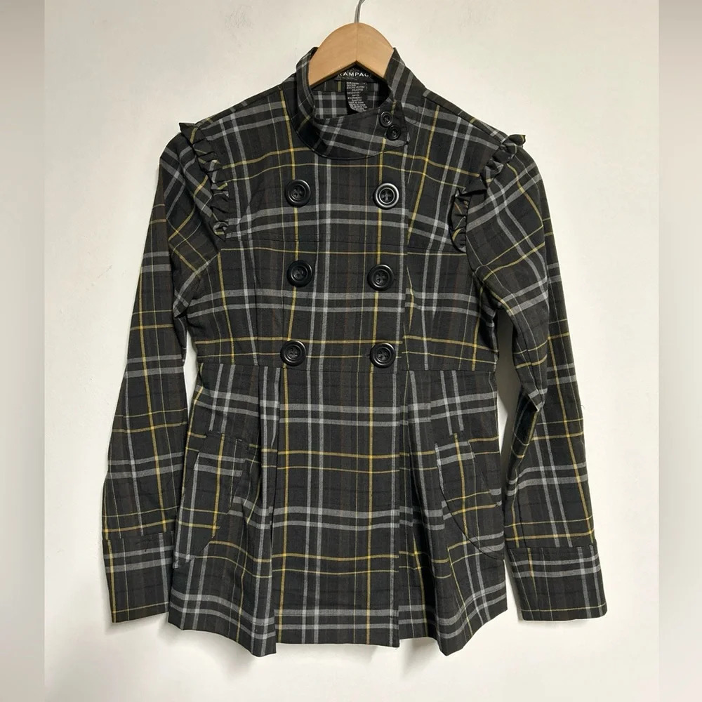 RAMPAGE Double Breasted Gray Plaid Jacket Women's Small Punk Grunge Preppy‎